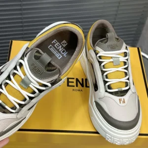 Fendi Unisex Fendi Force Sneakers White Brown and Yellow Leather Low-tops
