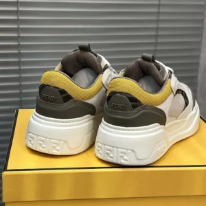 Fendi Unisex Fendi Force Sneakers White Brown and Yellow Leather Low-tops