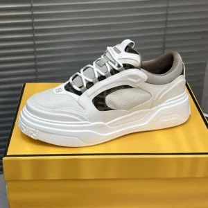 Fendi Unisex Force Sneakers White Leather Low-tops