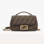 Fendi Women Baguette Chain MidiBrown FF Jacquard Fabric Bag