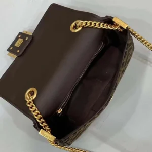 Fendi Women Baguette Chain MidiBrown FF Jacquard Fabric Bag
