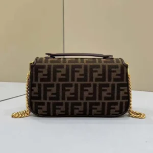 Fendi Women Baguette Chain MidiBrown FF Jacquard Fabric Bag
