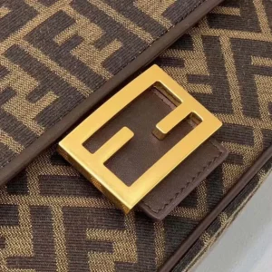 Fendi Women Baguette Chain MidiBrown FF Jacquard Fabric Bag