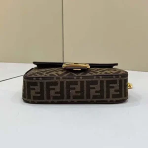 Fendi Women Baguette Chain MidiBrown FF Jacquard Fabric Bag