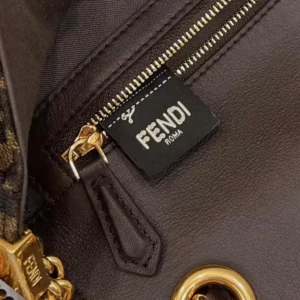Fendi Women Baguette Chain MidiBrown FF Jacquard Fabric Bag