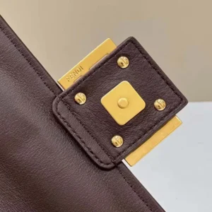 Fendi Women Baguette Chain MidiBrown FF Jacquard Fabric Bag