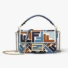 Fendi Women Baguette Mini Canvas Bag with Multicolor FF Embroidery