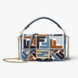 Fendi Women Baguette Mini Canvas Bag with Multicolor FF Embroidery