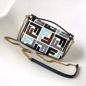 Fendi Women Baguette Mini Canvas Bag with Multicolor FF Embroidery