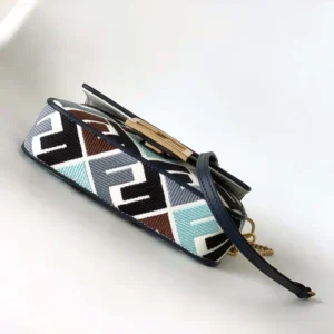 Fendi Women Baguette Mini Canvas Bag with Multicolor FF Embroidery