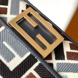 Fendi Women Baguette Mini Canvas Bag with Multicolor FF Embroidery