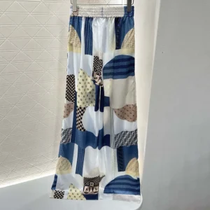 Fendi Women Blue Silk Pants with Patchwork Print FR6494AUQMF1SAT