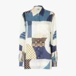Fendi Women Blue Silk Shirt with Patchwork Print FS8274AUQMF1SAT