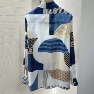 Fendi Women Blue Silk Shirt with Patchwork Print FS8274AUQMF1SAT