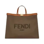 Fendi Women Peekaboo X-Tote Embroidered Dark Green Canvas Bag