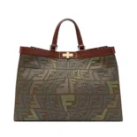 Fendi Women Peekaboo X-Tote Embroidered Green Canvas Bag