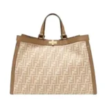 Fendi Women Peekaboo X-Tote Embroidered Neutral Canvas Bag