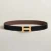 Hermes Unisex H Belt Buckle & Reversible Leather Strap 32 mm-Black/Gold