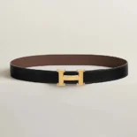 Hermes Unisex H Belt Buckle & Reversible Leather Strap 32 mm-Black/Gold