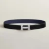 Hermes Unisex H Belt Buckle & Reversible Leather Strap 32 mm-Black/Navy