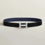 Hermes Unisex H Belt Buckle & Reversible Leather Strap 32 mm-Black/Navy