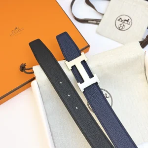 Hermes Unisex H Belt Buckle & Reversible Leather Strap 32 mm-Black/Navy