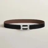 Hermes Unisex H Belt Buckle & Reversible Leather Strap 32 mm-Black/Silver