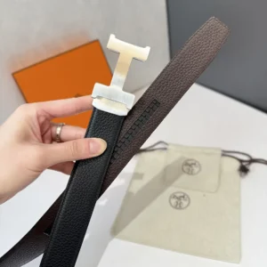 Hermes Unisex H Belt Buckle & Reversible Leather Strap 32 mm-Black/Silver