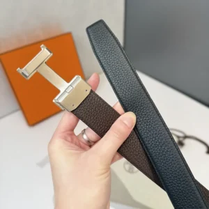 Hermes Unisex H Belt Buckle & Reversible Leather Strap 32 mm-Black/Silver