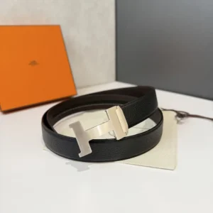Hermes Unisex H Belt Buckle & Reversible Leather Strap 32 mm-Black/Silver