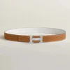 Hermes Unisex H Belt Buckle & Reversible Leather Strap 32 mm-White/Brown