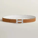 Hermes Unisex H Belt Buckle & Reversible Leather Strap 32 mm-White/Brown