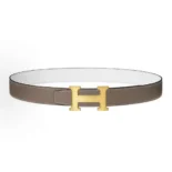 Hermes Unisex H Belt Buckle & Reversible Leather Strap 32 mm-White/Gray