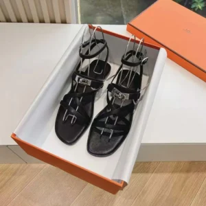 Hermes Women June Sandal in Calfskin-Black H242104Zv02360
