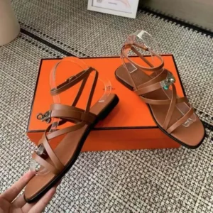 Hermes Women June Sandal in Calfskin-Brown H242104Zv20360