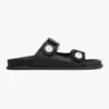 Jimmy Choo Women Fayence Sandal Black Leather Flat Sandals with Pearl Embellishment