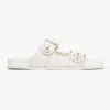 Jimmy Choo Women Fayence Sandal Latte Leather Flat Sandals with Pearl Embellishment