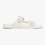 Jimmy Choo Women Fayence Sandal Latte Leather Flat Sandals with Pearl Embellishment