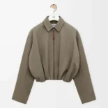 Loewe Men Draped Jacket in Cotton and Silk-Khaki Brown