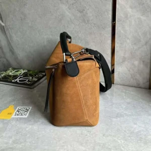 Loewe Unisex Puzzle Bag in Suede Calfskin-Brown