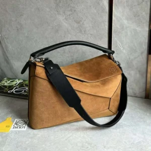Loewe Unisex Puzzle Bag in Suede Calfskin-Brown