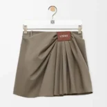Loewe Women Draped Skirt in Cotton and Silk-Khaki Brown