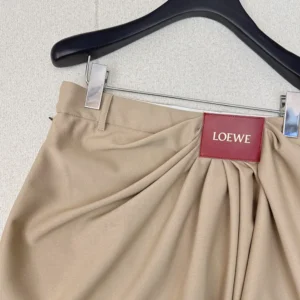 Loewe Women Draped Skirt in Cotton and Silk-Khaki Brown
