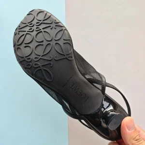 Loewe Women Petal Slingback Heel Sandal in Mesh-Black LLSP379X01