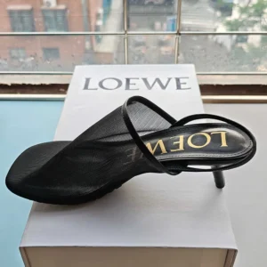 Loewe Women Petal Slingback Heel Sandal in Mesh-Black LLSP379X01