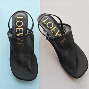 Loewe Women Petal Slingback Heel Sandal in Mesh-Black LLSP379X01