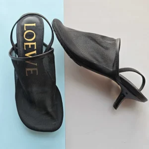 Loewe Women Petal Slingback Heel Sandal in Mesh-Black LLSP379X01