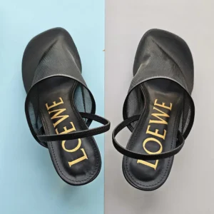Loewe Women Petal Slingback Heel Sandal in Mesh-Black LLSP379X01