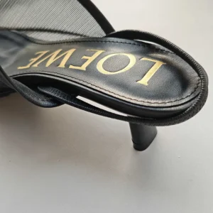 Loewe Women Petal Slingback Heel Sandal in Mesh-Black LLSP379X01