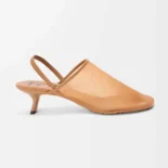 Loewe Women Petal Slingback Heel Sandal in Mesh-Tan LLSP379X01